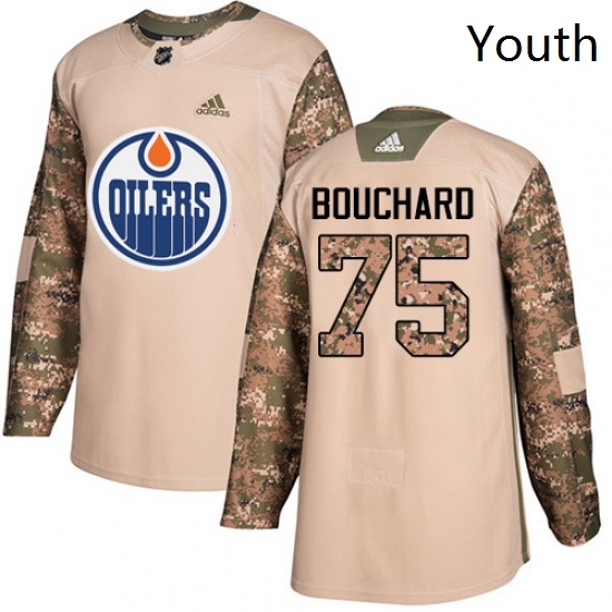 Youth Adidas Edmonton Oilers 75 Evan Bouchard Authentic Camo Veterans Day Practice NHL Jersey